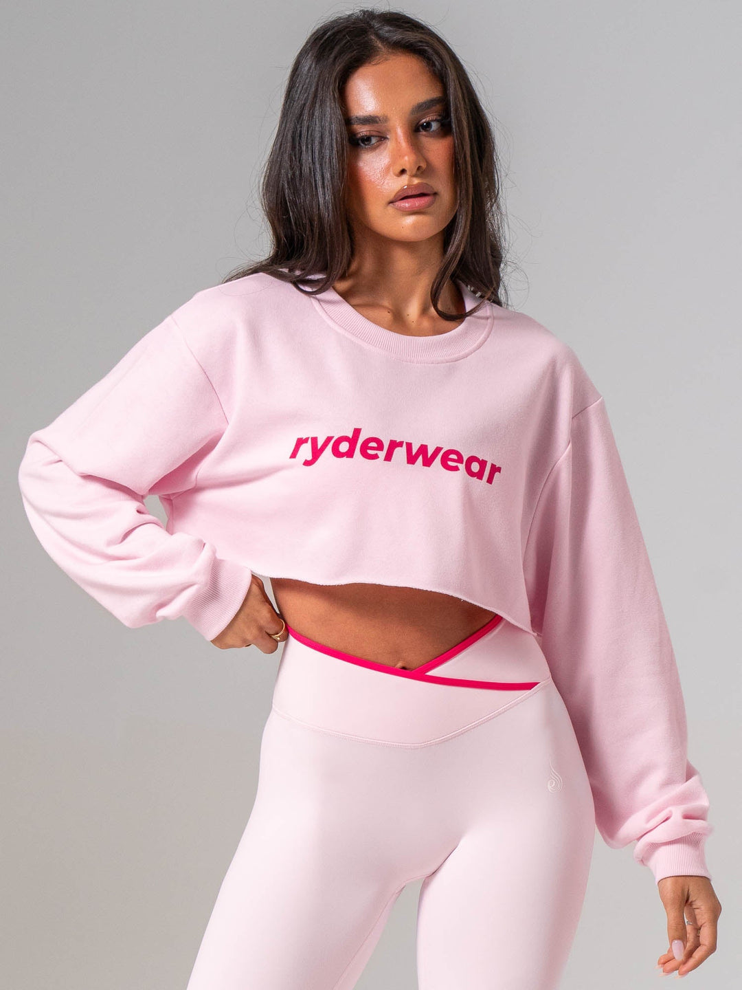 Contrast Cropped Sweater - Pink On Pink Clothing Ryderwear 