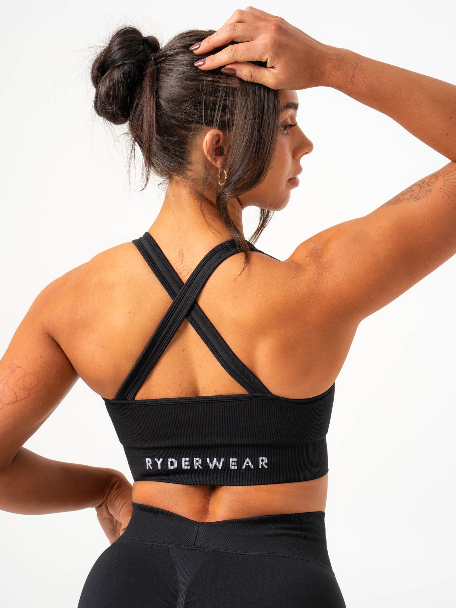 Cross Back Seamless Bra - Black - Ryderwear