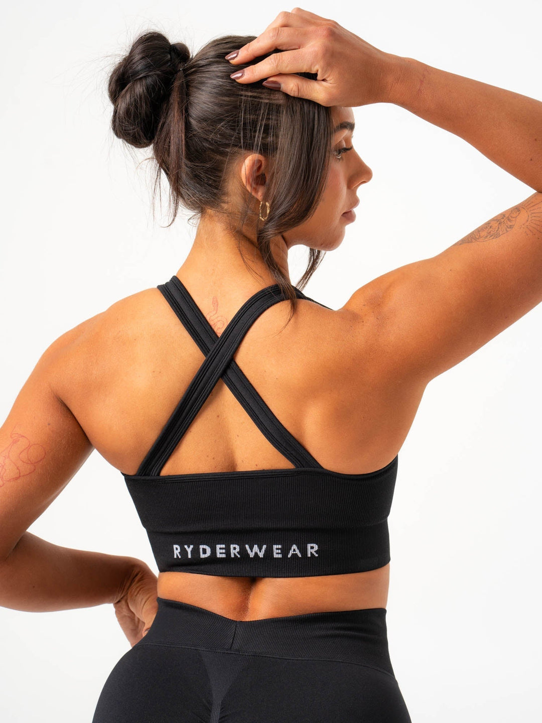 Cross Back Seamless Bra - Black Clothing Ryderwear 