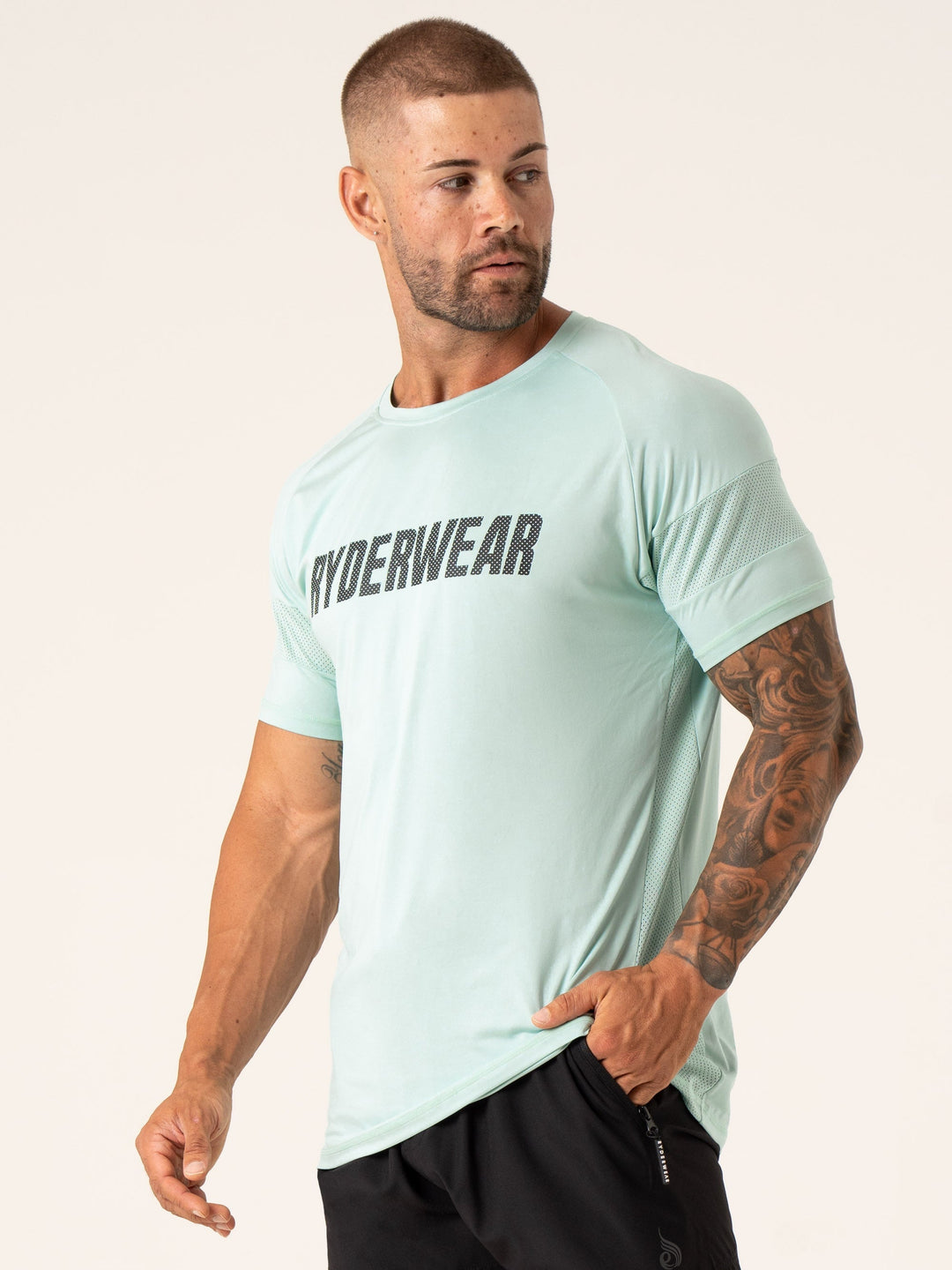 Flex Mesh T-Shirt - Aqua Clothing Ryderwear 