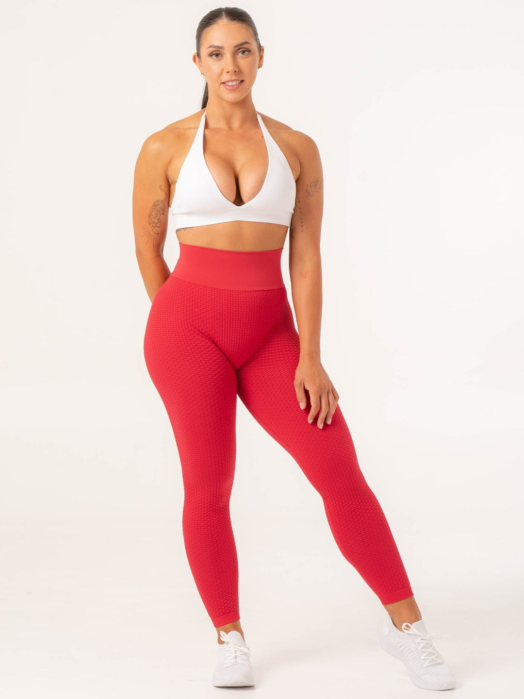 Honeycomb Scrunch Seamless Leggings - Lipstick Red Clothing Ryderwear 