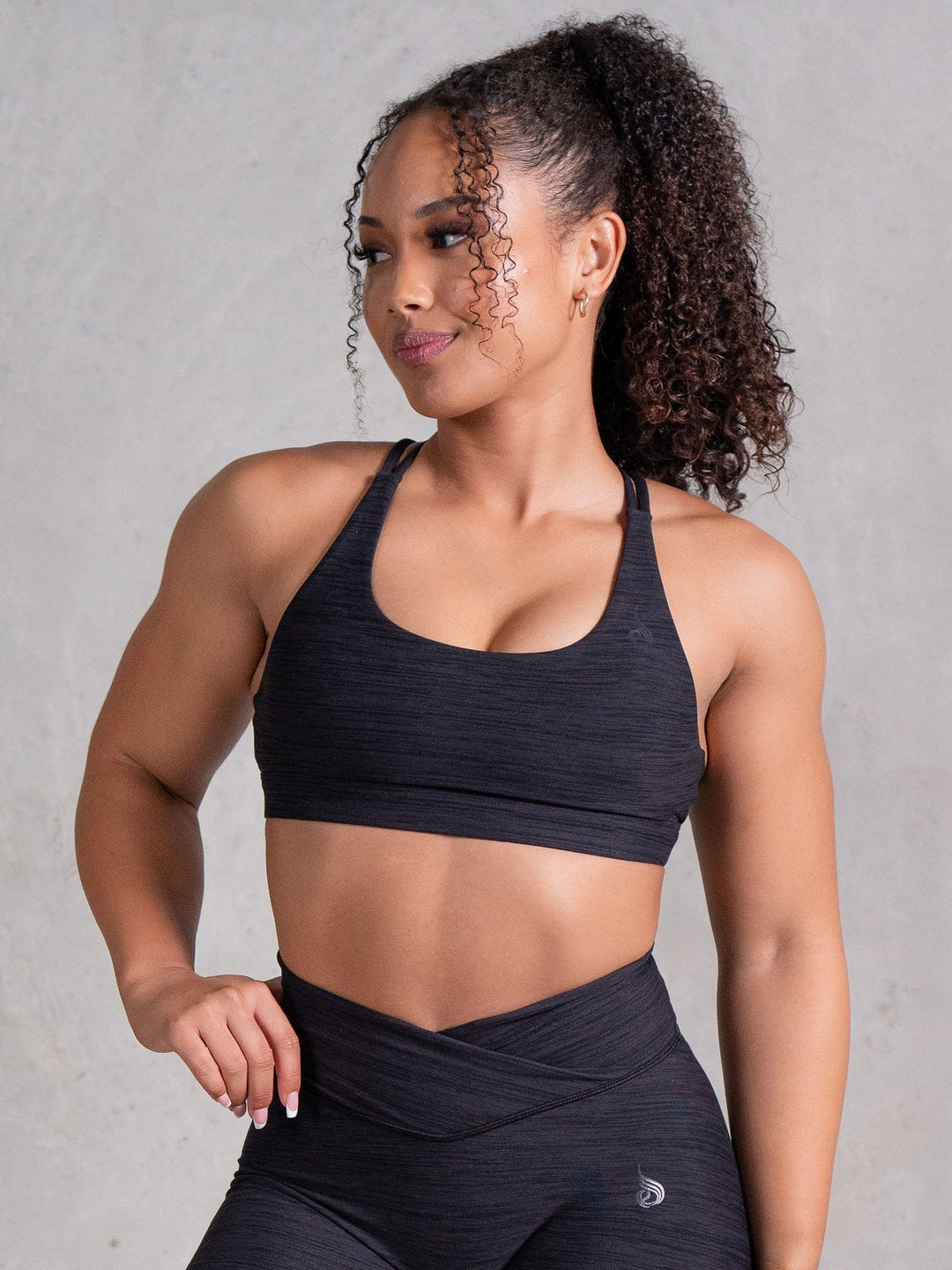 Icon Scoop Neck Sports Bra - Black Marl Clothing Ryderwear 