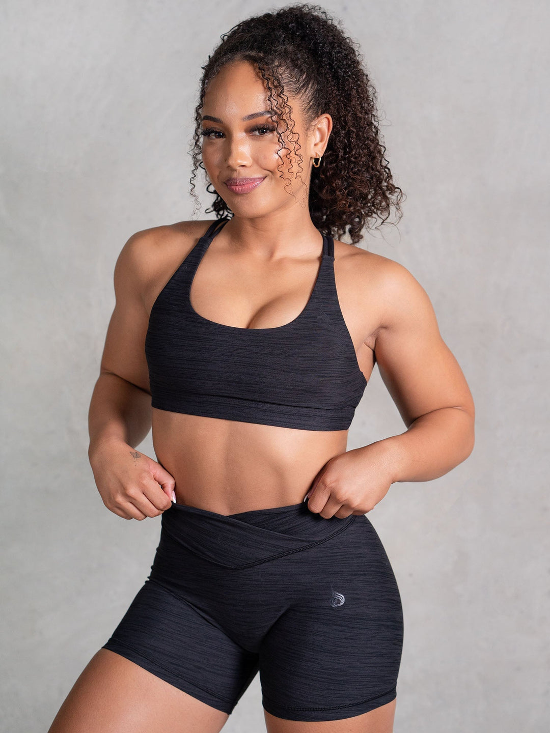 Icon Scoop Neck Sports Bra - Black Marl Clothing Ryderwear 