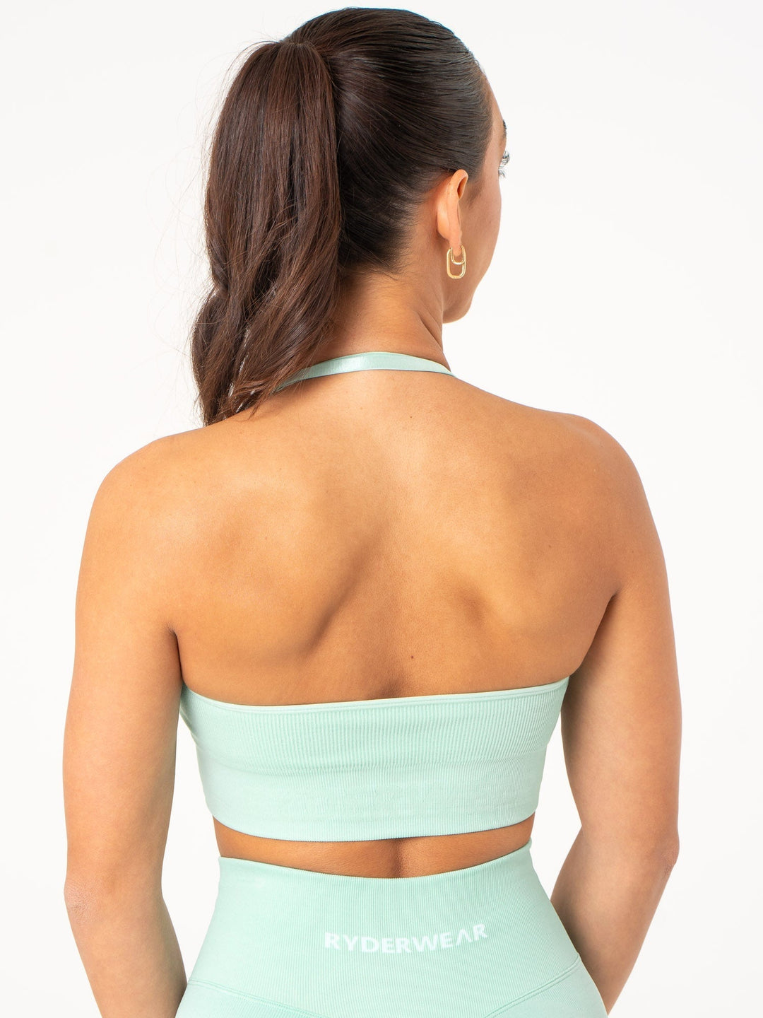 Lift Rib Seamless Halter Sports Bra - Aqua Clothing Ryderwear 