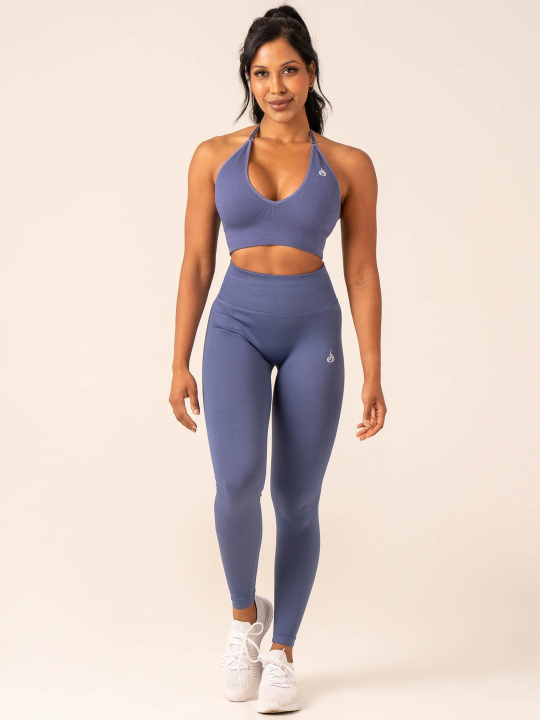 Lift Rib Seamless Halter Sports Bra - Denim Blue Clothing Ryderwear