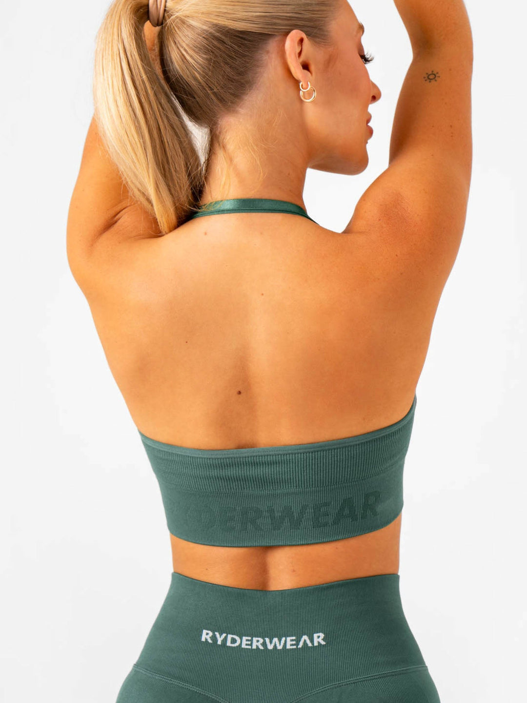 Lift Rib Seamless Halter Sports Bra - Petrol Clothing Ryderwear 