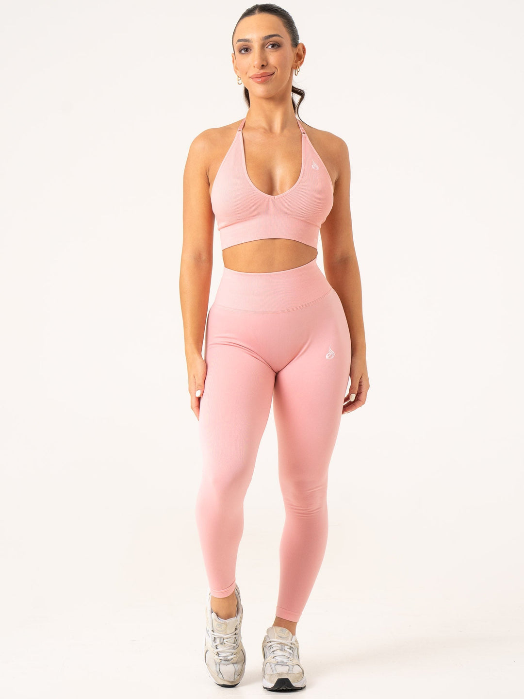 Lift Rib Seamless Halter Sports Bra - Pink Clothing Ryderwear 