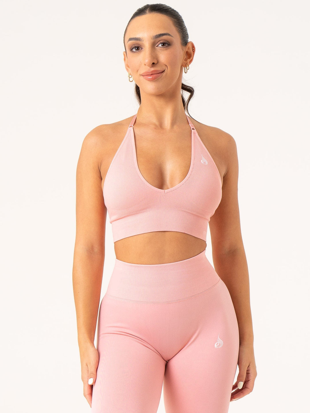 Lift Rib Seamless Halter Sports Bra - Pink Clothing Ryderwear 