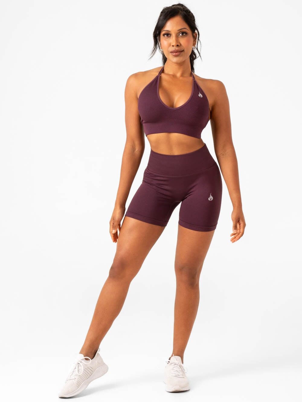 Lift Rib Seamless Halter Sports Bra - Plum Clothing Ryderwear 