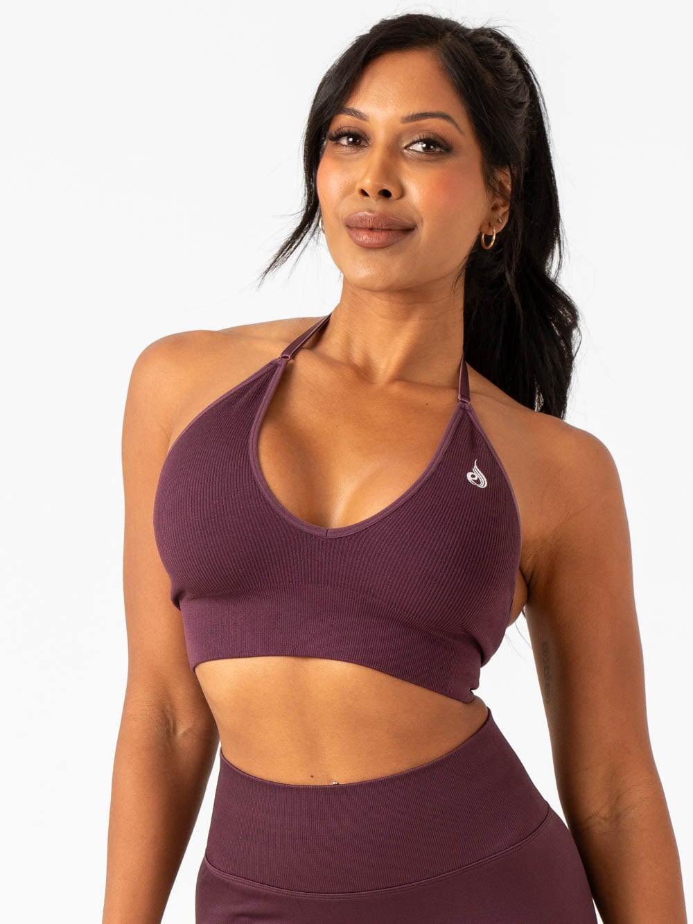 Lift Rib Seamless Halter Sports Bra - Plum Clothing Ryderwear 