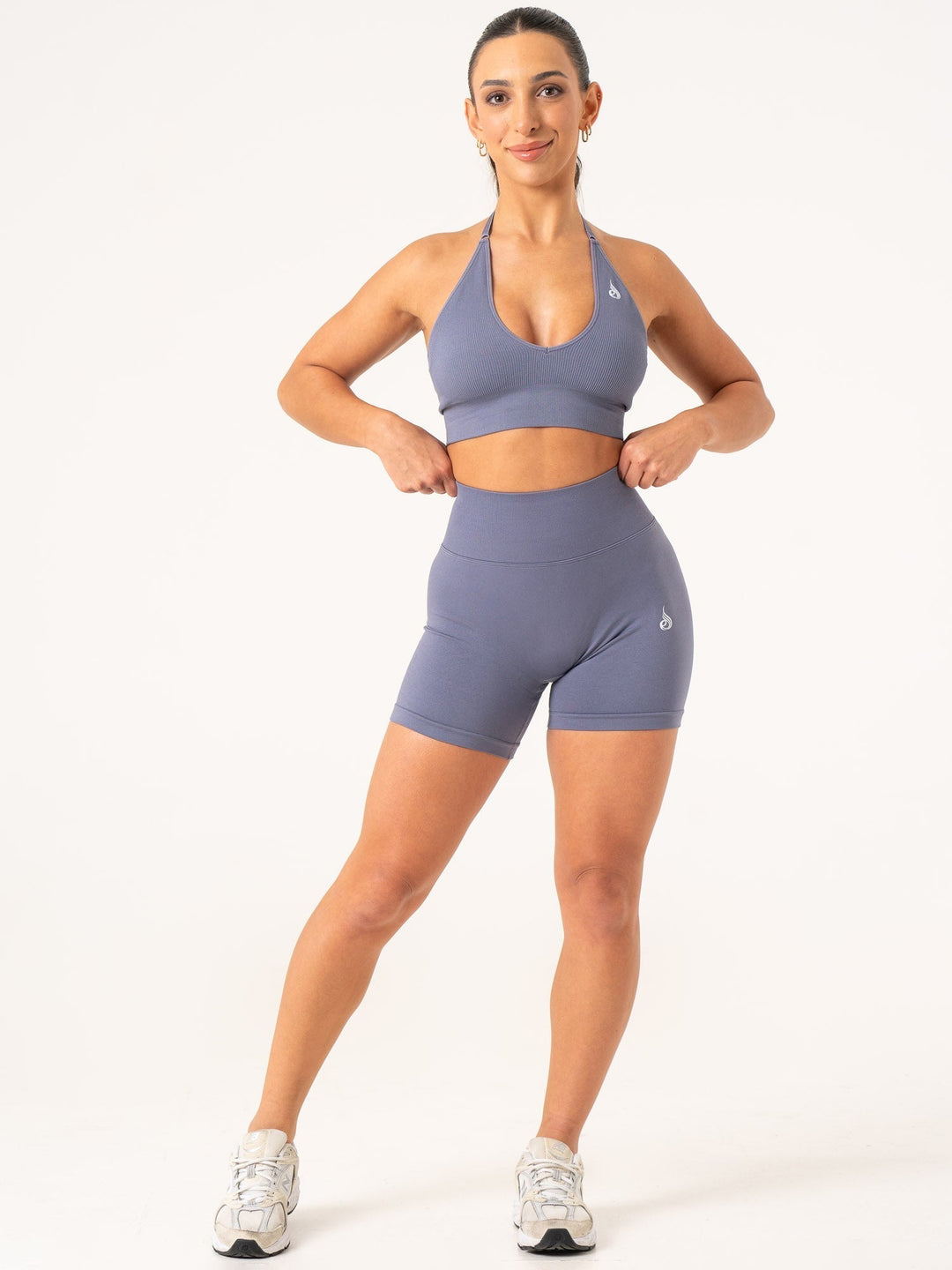 Lift Rib Seamless Halter Sports Bra - Slate Blue Clothing Ryderwear