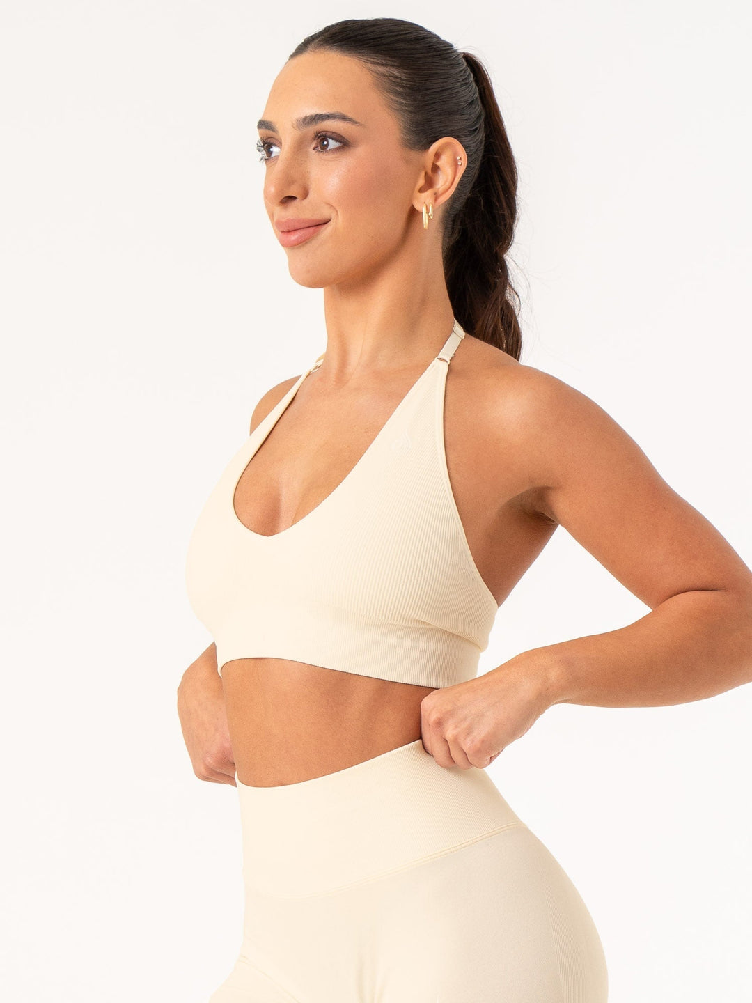 Lift Rib Seamless Halter Sports Bra - Vanilla Clothing Ryderwear