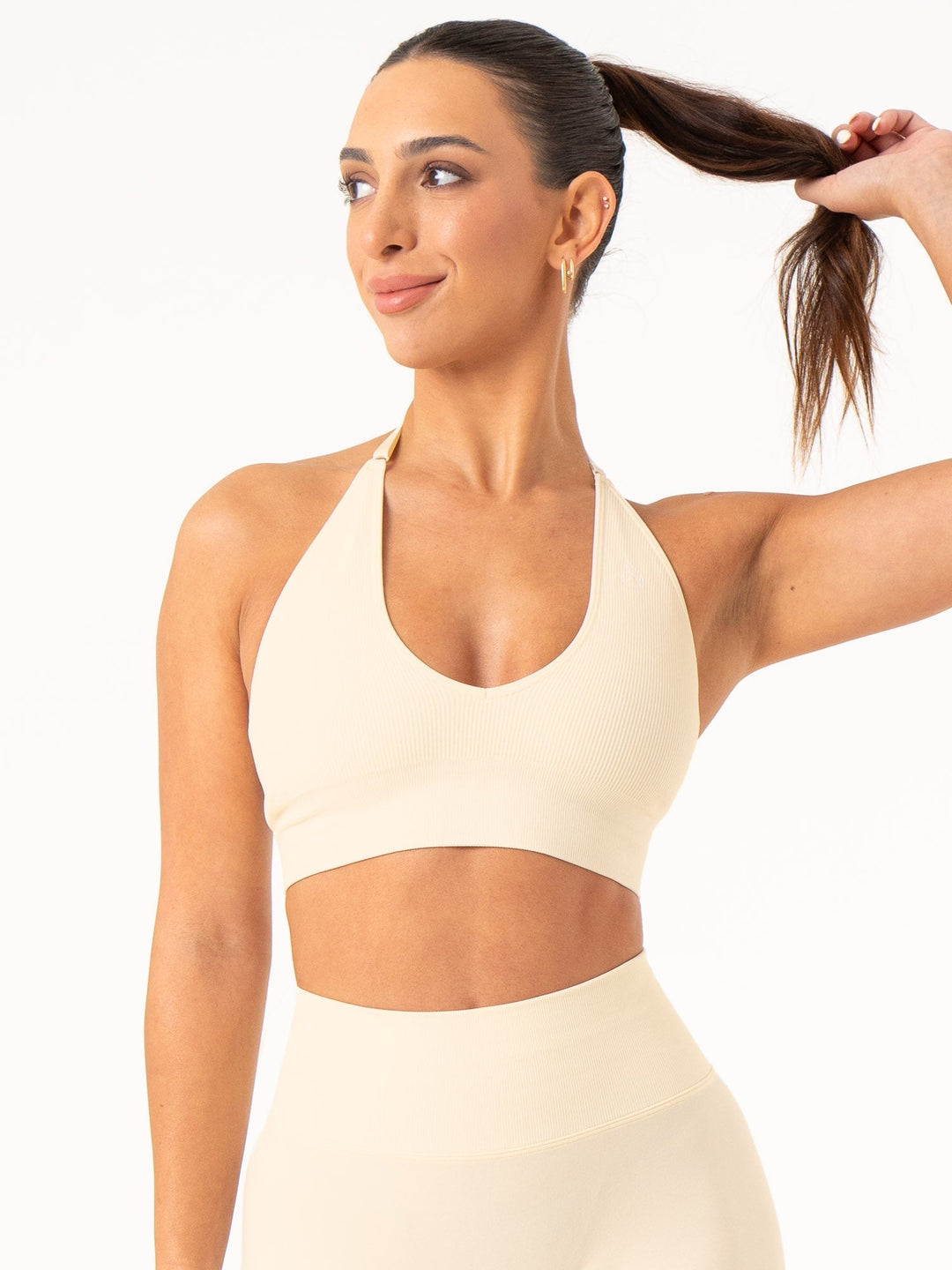 Lift Rib Seamless Halter Sports Bra - Vanilla Clothing Ryderwear