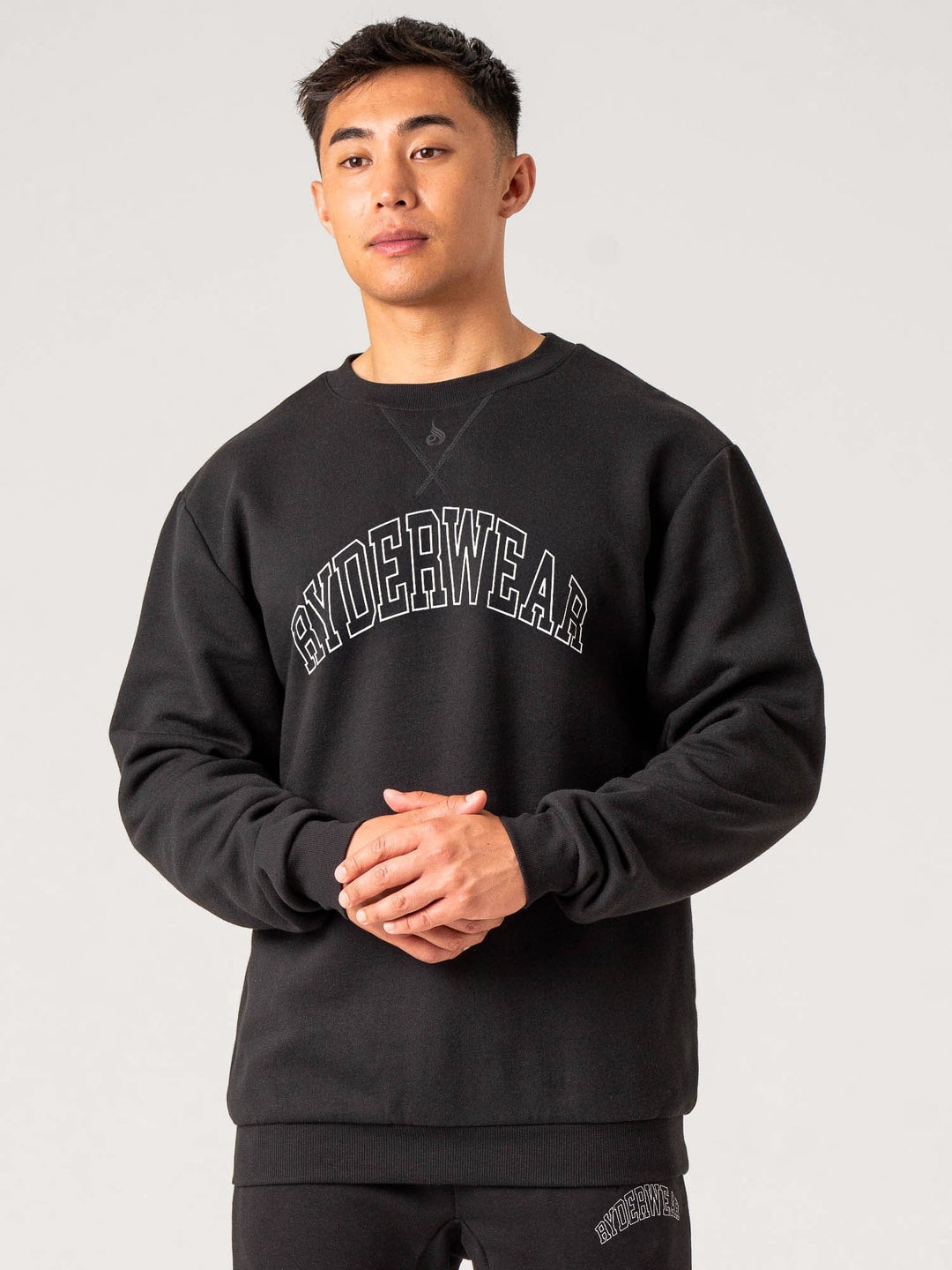 Men's Collegiate Crew Neck - Black Clothing Ryderwear 