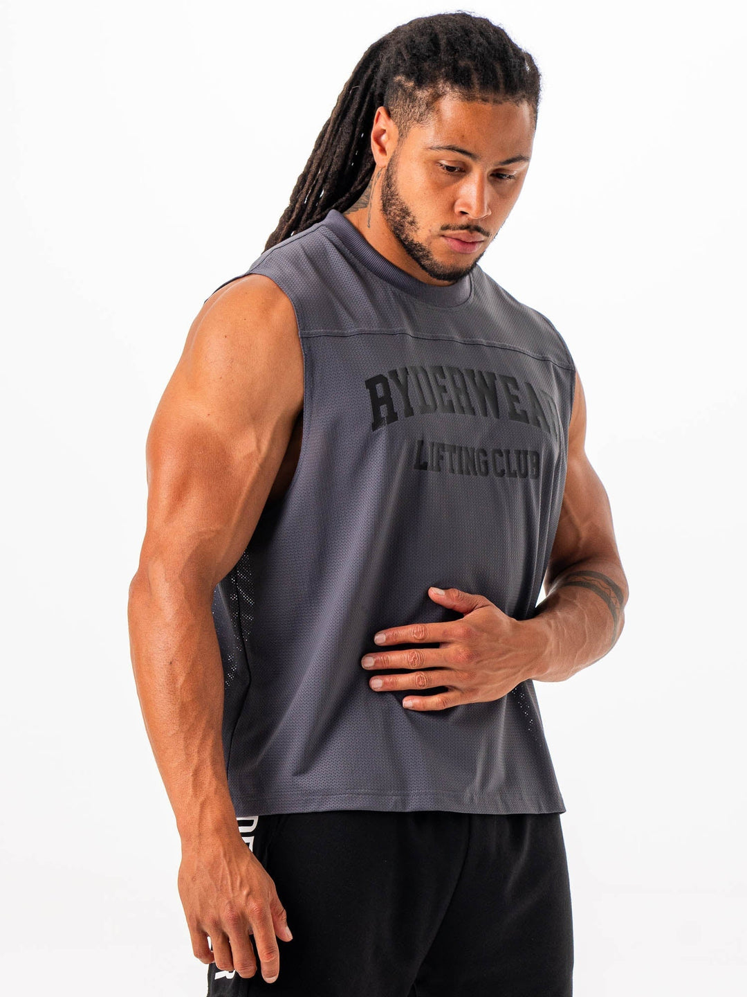 Mesh Flex Muscle Tank - Charcoal Clothing Ryderwear 