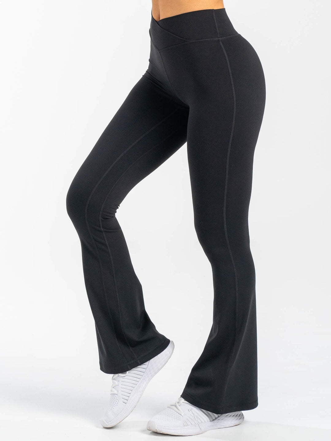 NKD Cross Waist Flared Leggings - Black Clothing Ryderwear 