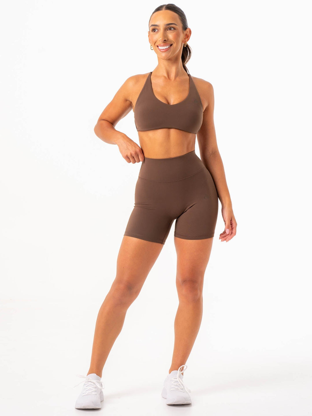 NKD High Waisted Scrunch Shorts - Chocolate Clothing Ryderwear 