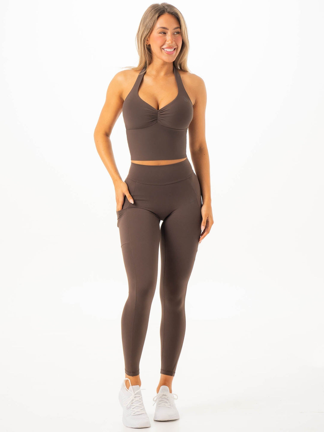 NKD Scrunch Halter Tank - Espresso Clothing Ryderwear 