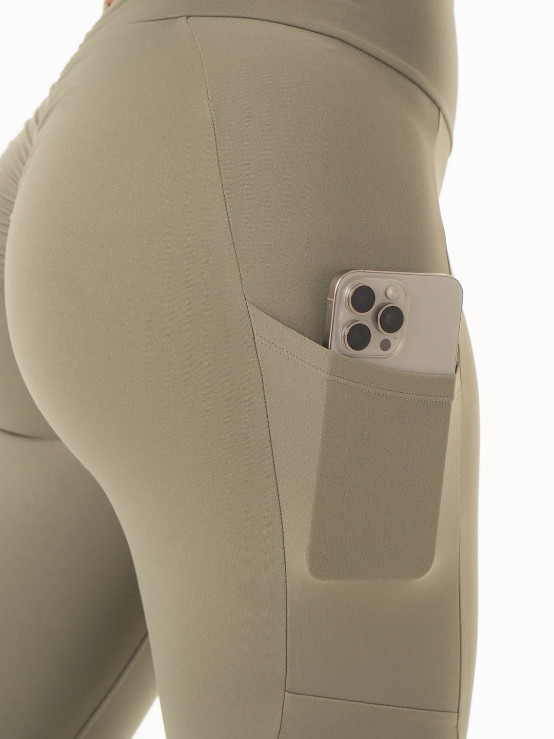 NKD V Scrunch Pocket Leggings - Khaki Clothing Ryderwear 