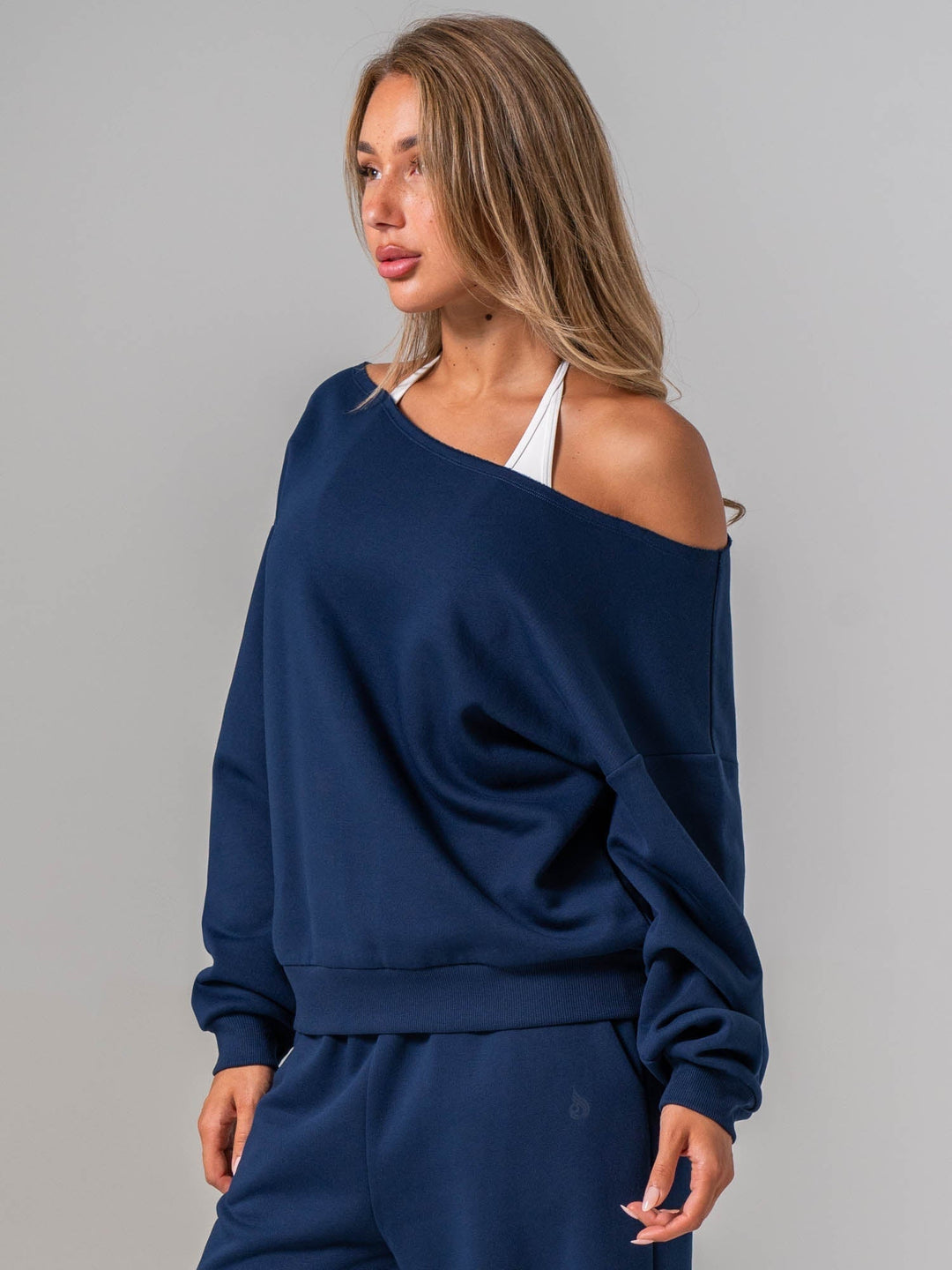 Off The Shoulder Sweater - Navy Clothing Ryderwear 