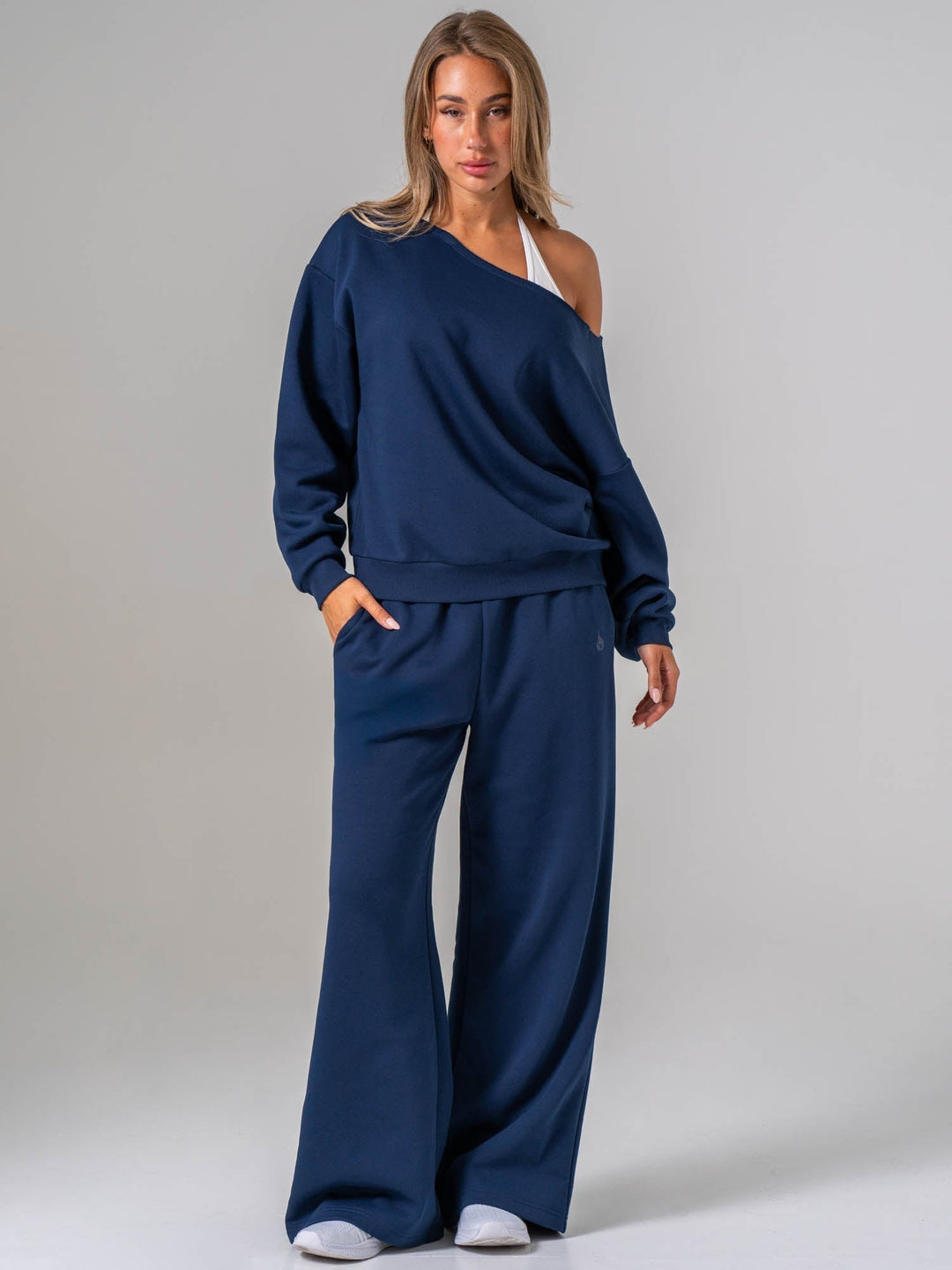 Off The Shoulder Sweater - Navy Clothing Ryderwear 