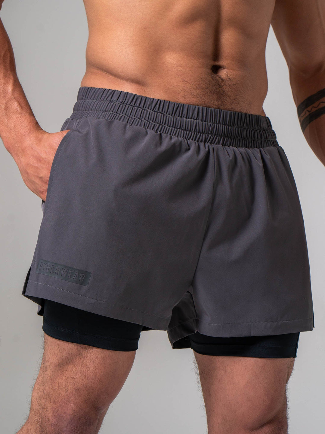 Pursuit 2 In 1 Training Shorts - Charcoal Clothing Ryderwear 