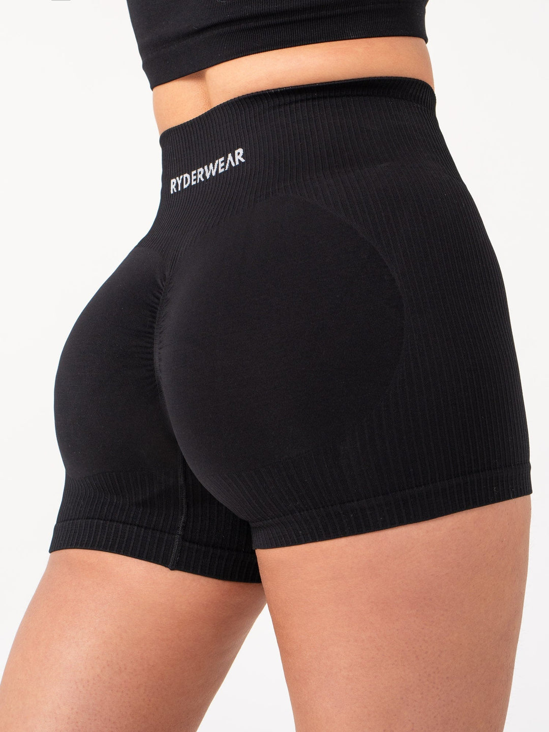 Rib Scrunch Seamless Shorts - Black Clothing Ryderwear 