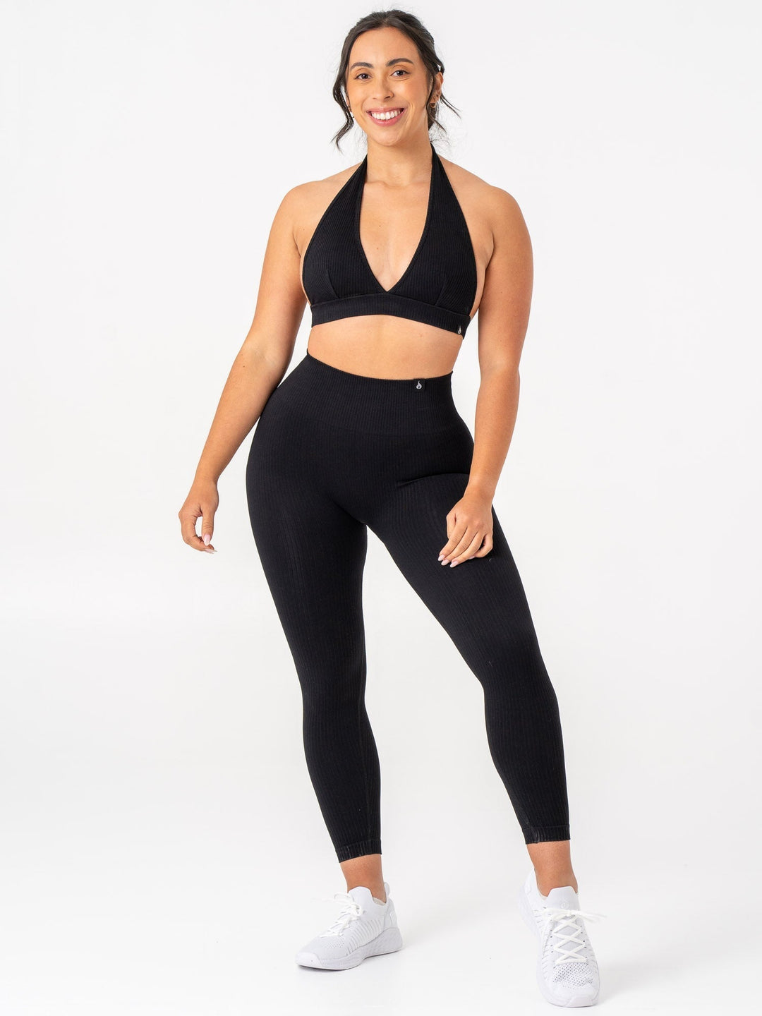 Rib Seamless Halter Sports Bra - Black Clothing Ryderwear