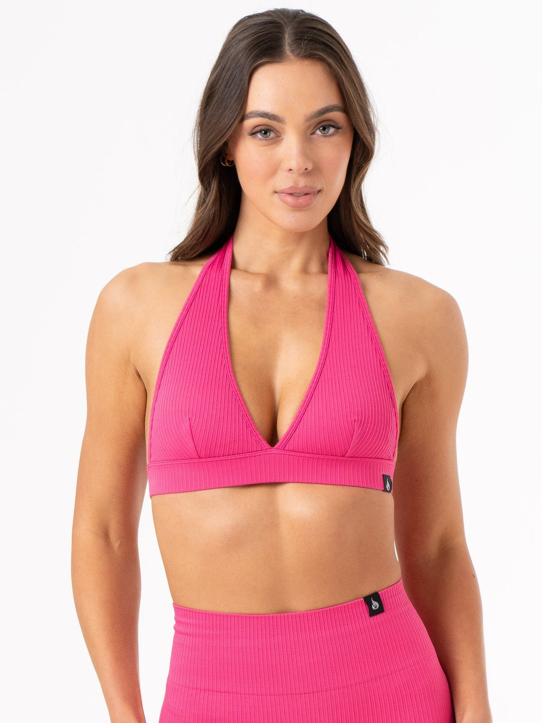 Rib Seamless Halter Sports Bra - Hot Pink Clothing Ryderwear 