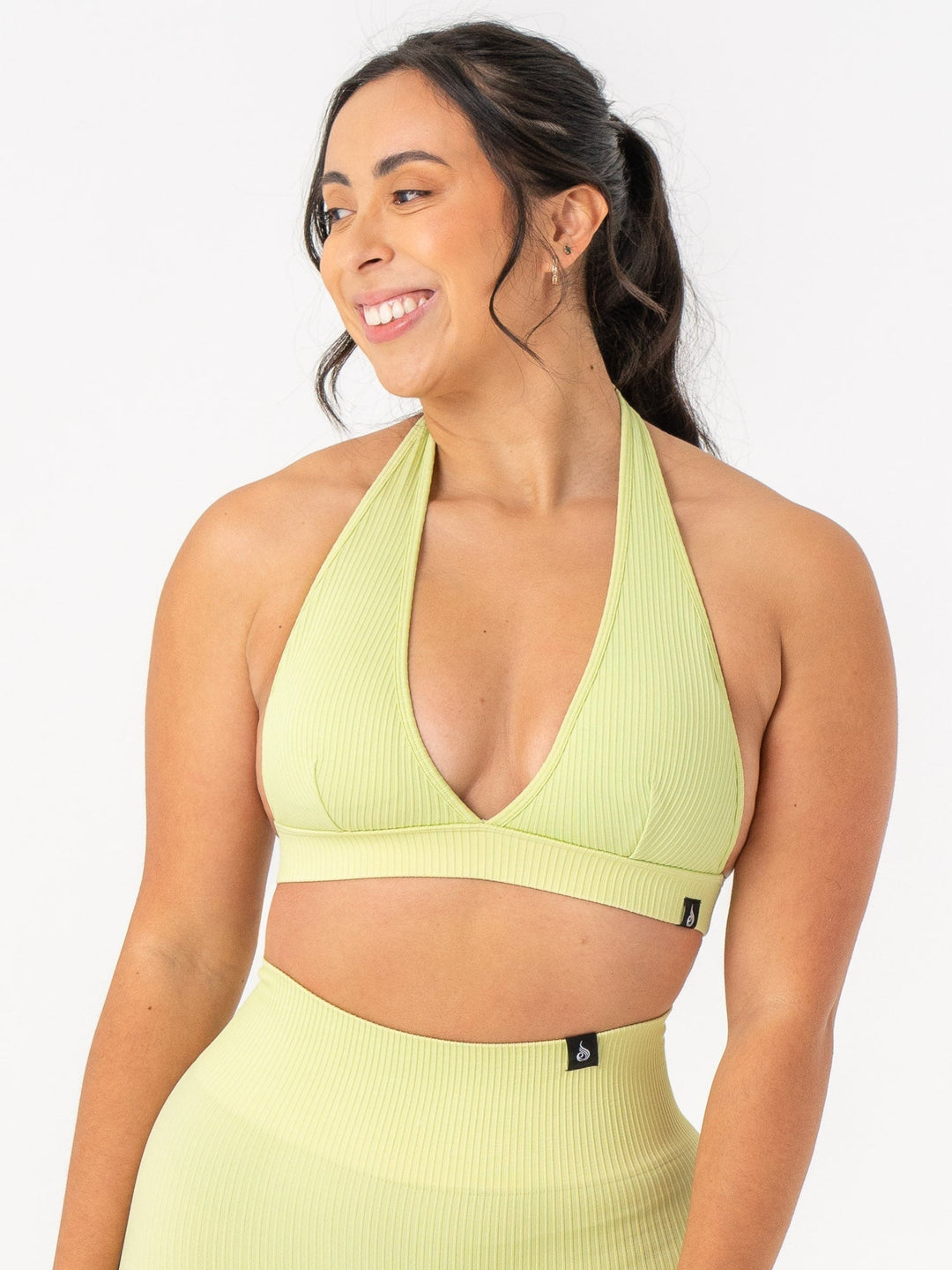 Rib Seamless Halter Sports Bra - Lime Clothing Ryderwear 