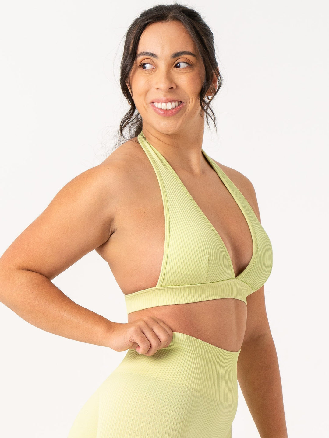 Rib Seamless Halter Sports Bra - Lime Clothing Ryderwear 