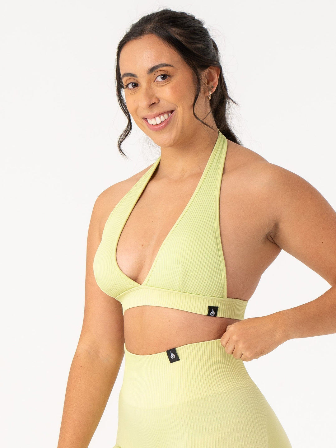 Rib Seamless Halter Sports Bra - Lime Clothing Ryderwear 