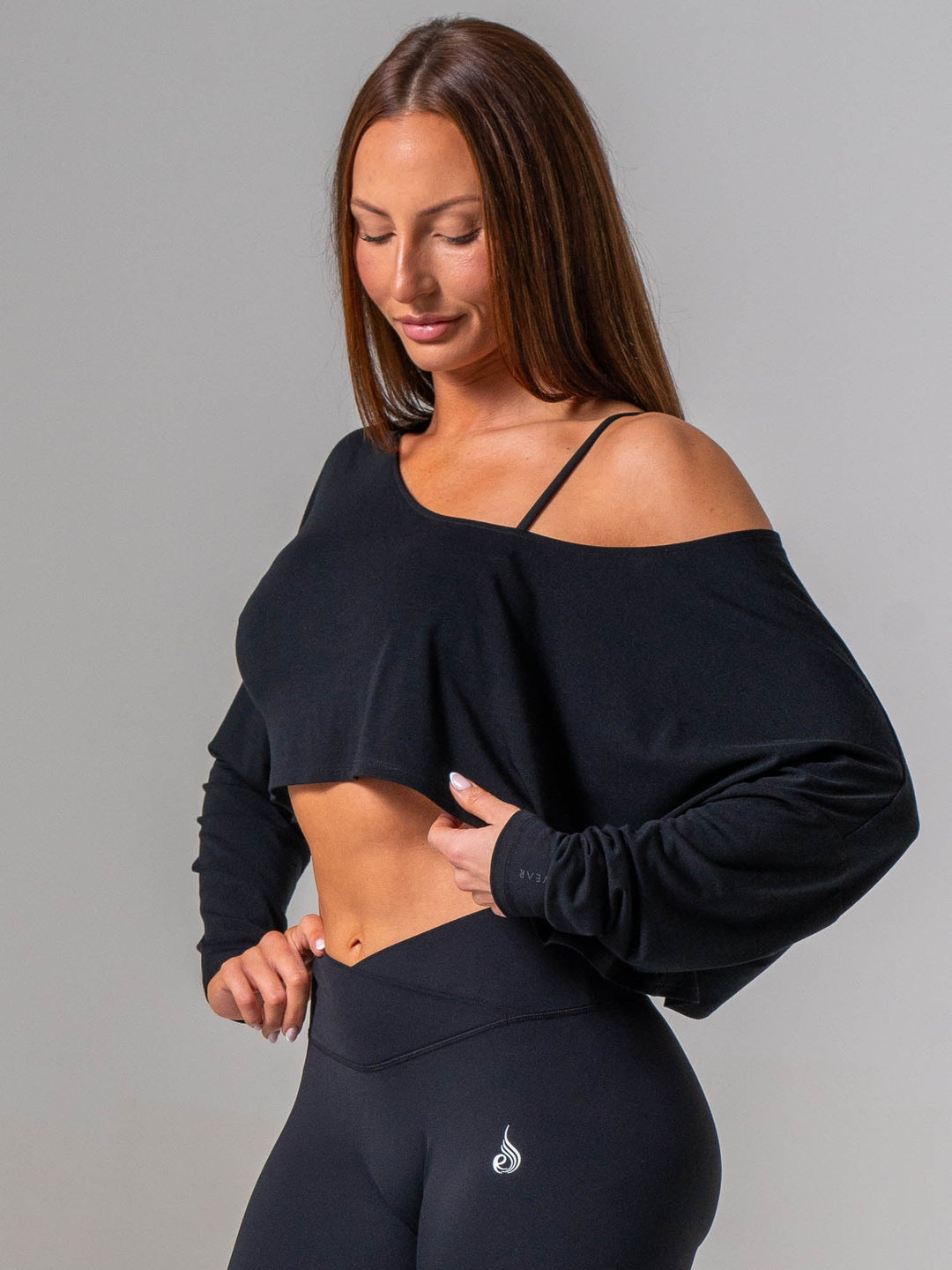 Slouchy Off Shoulder Top - Black Clothing Ryderwear 