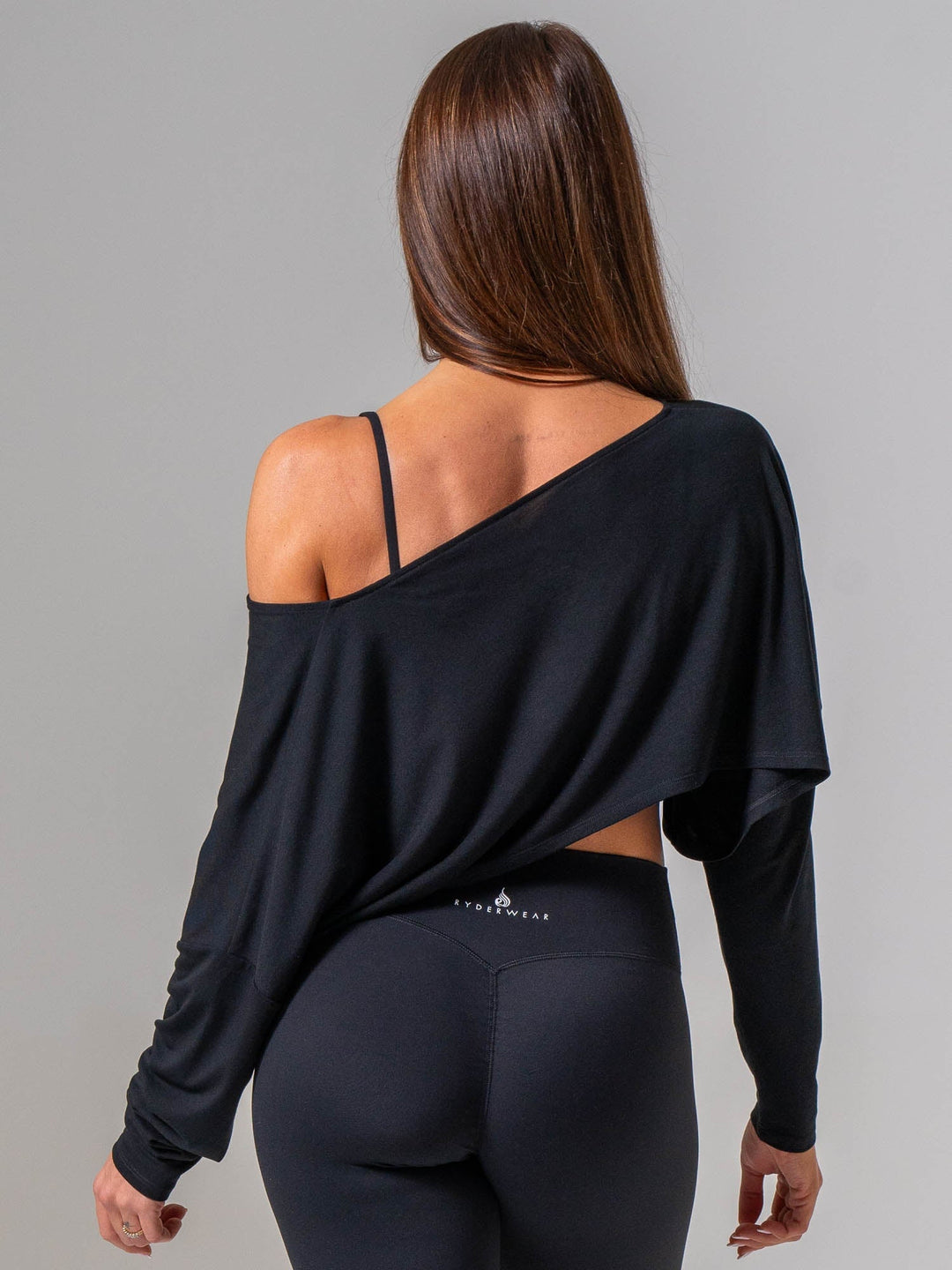 Slouchy Off Shoulder Top - Black Clothing Ryderwear 