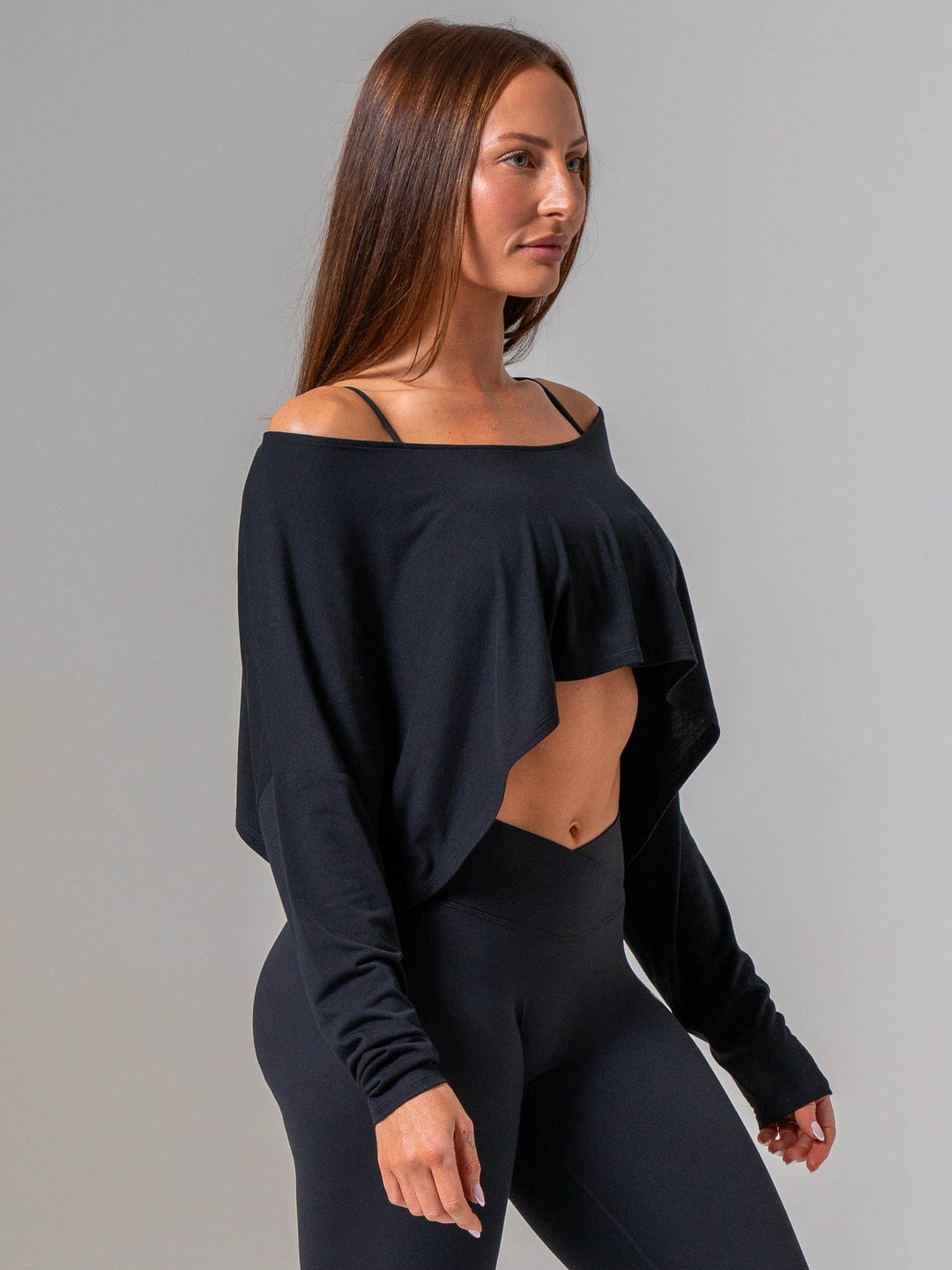 Slouchy Off Shoulder Top - Black Clothing Ryderwear 