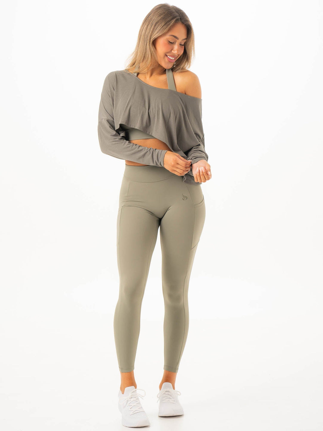 Slouchy Off Shoulder Top - Khaki Clothing Ryderwear 