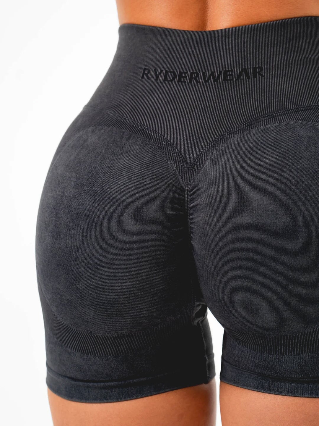 Stonewash Scrunch Seamless Shorts - Black Clothing Ryderwear 