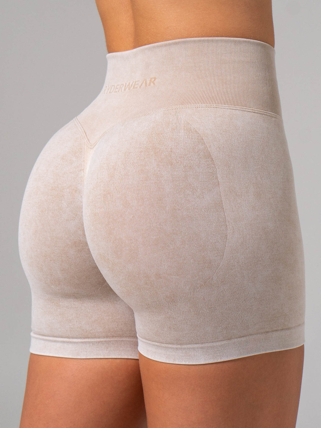 Stonewash Seamless Invisible Scrunch Shorts - Oatmeal Clothing Ryderwear 