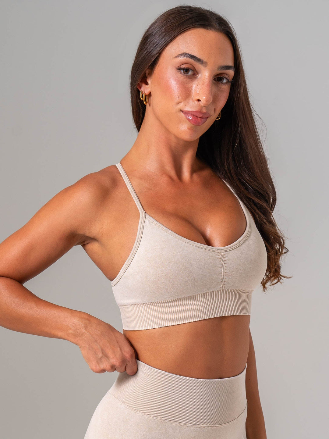 Stonewash Seamless Sports Bra - Oatmeal Clothing Ryderwear 