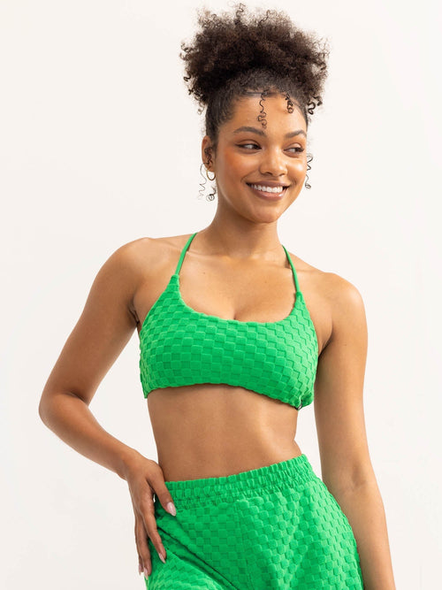 Terry Towelling Sports Crop Green blue