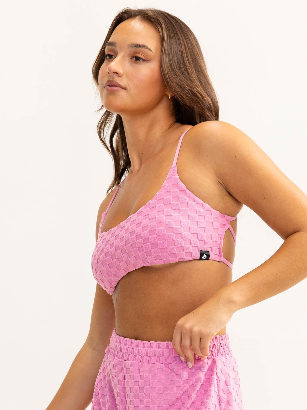 Terry Towelling Sports Crop - Musk Pink Clothing Ryderwear 