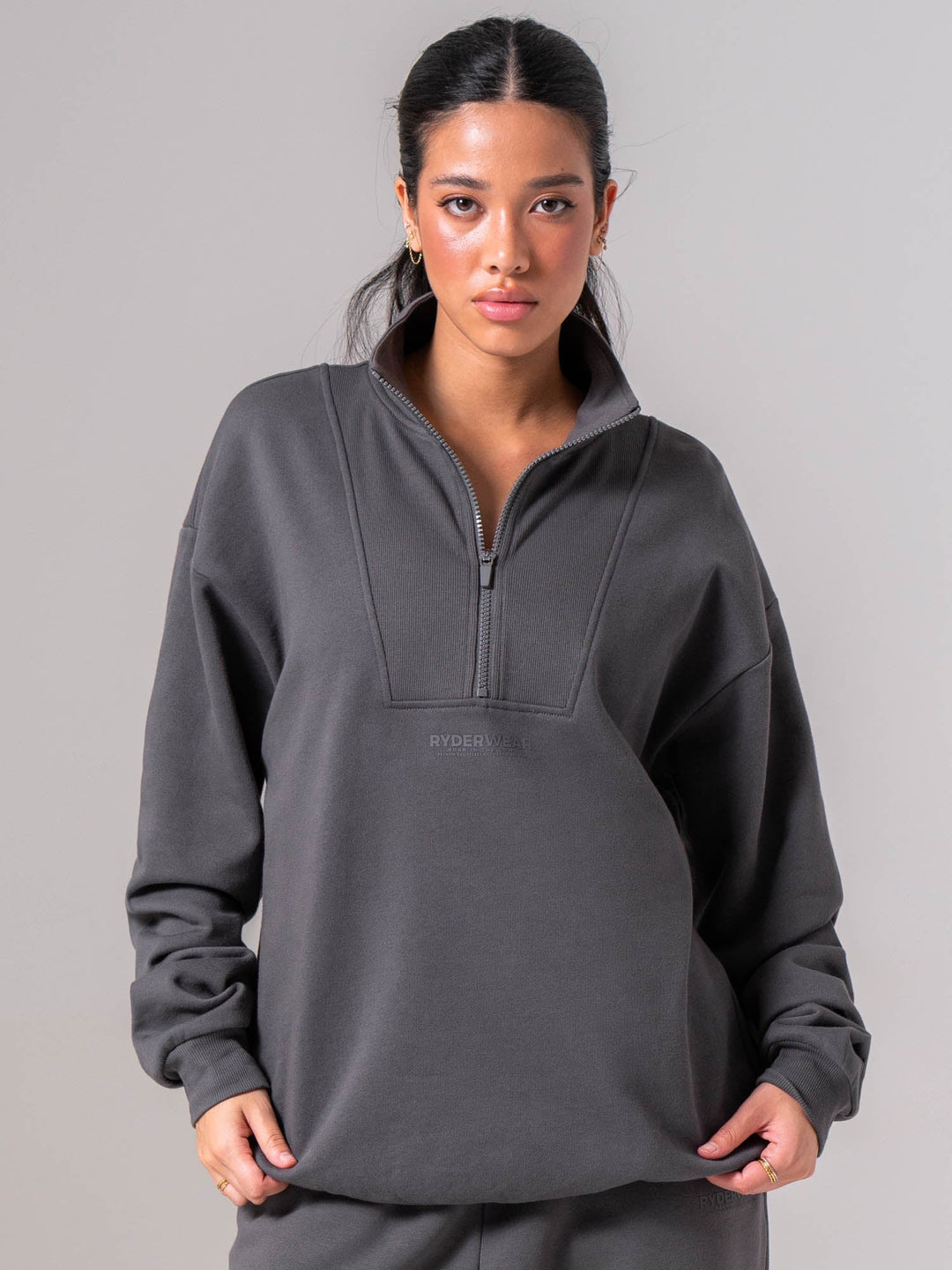 Unisex Fleece Half Zip - Charcoal Clothing Ryderwear 