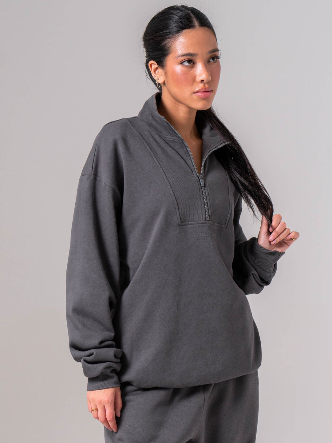 Unisex Fleece Half Zip - Charcoal Clothing Ryderwear 