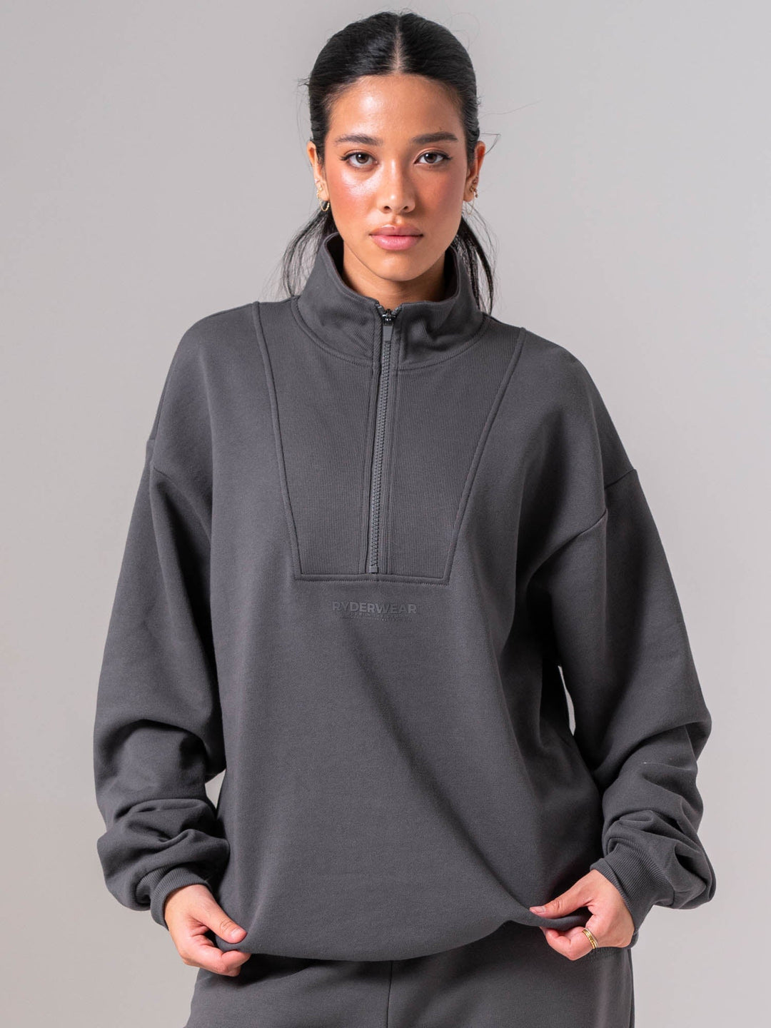 Unisex Fleece Half Zip - Charcoal Clothing Ryderwear 