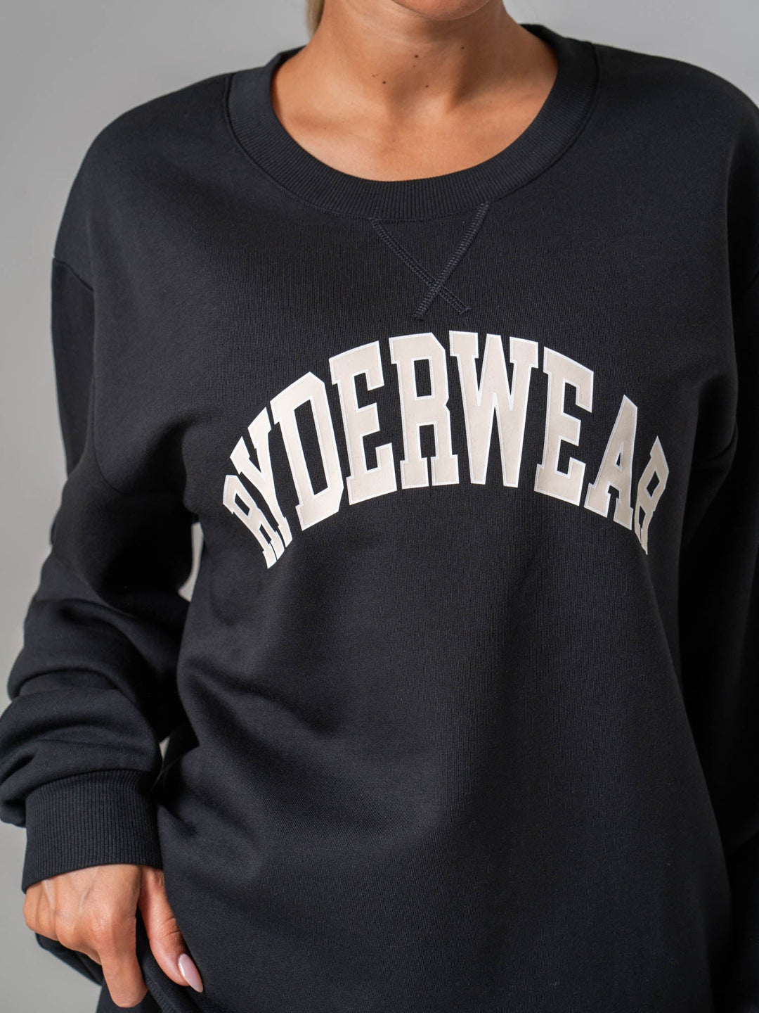 Women's Collegiate Crew Neck - Black Clothing Ryderwear 