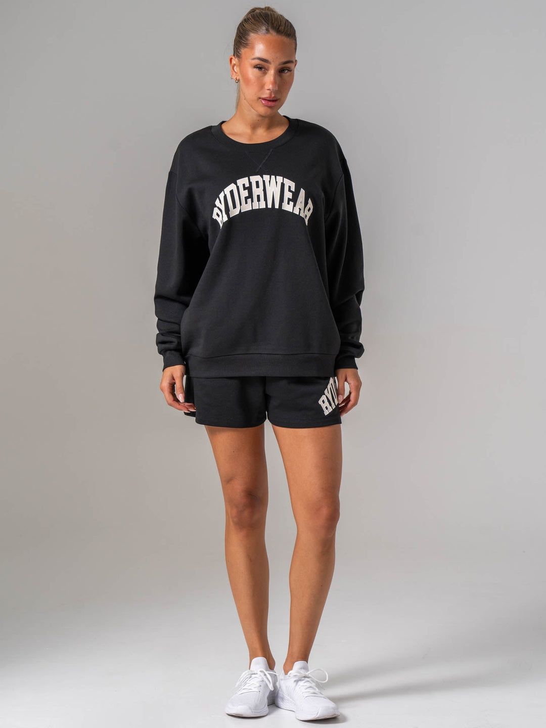 Women's Collegiate Crew Neck - Black Clothing Ryderwear 