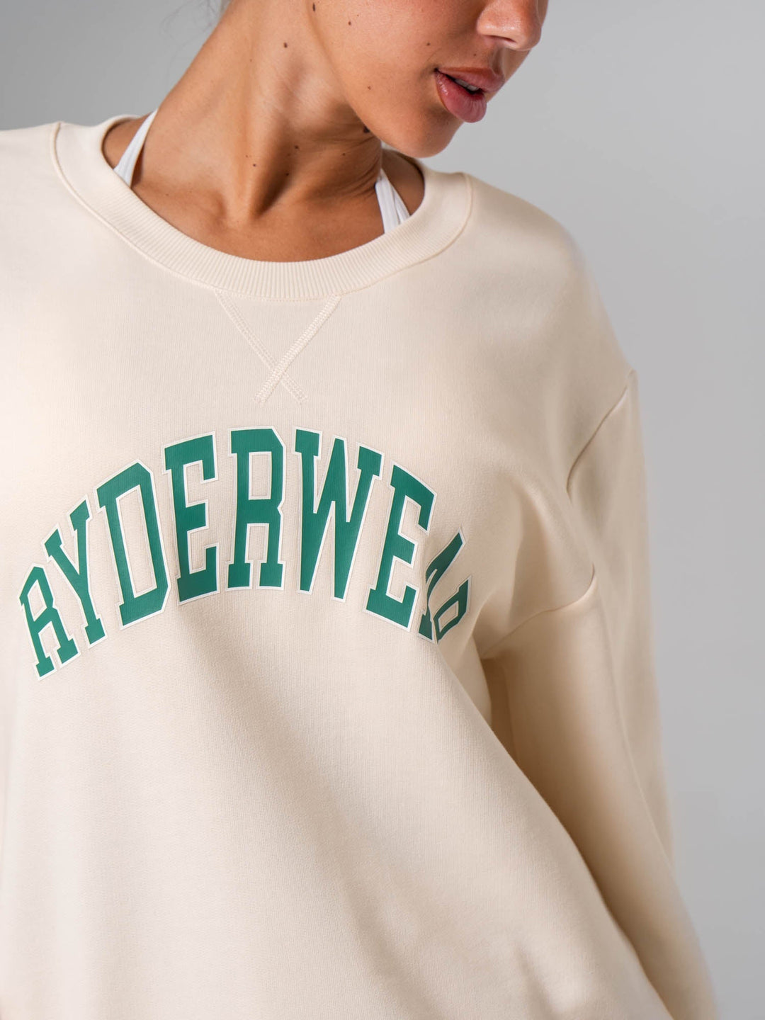 Women's Collegiate Crew Neck - Chalk Clothing Ryderwear 