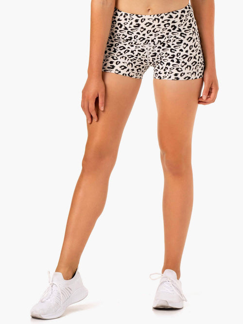 Adapt High Waisted Scrunch Shorts Ivory Leopard