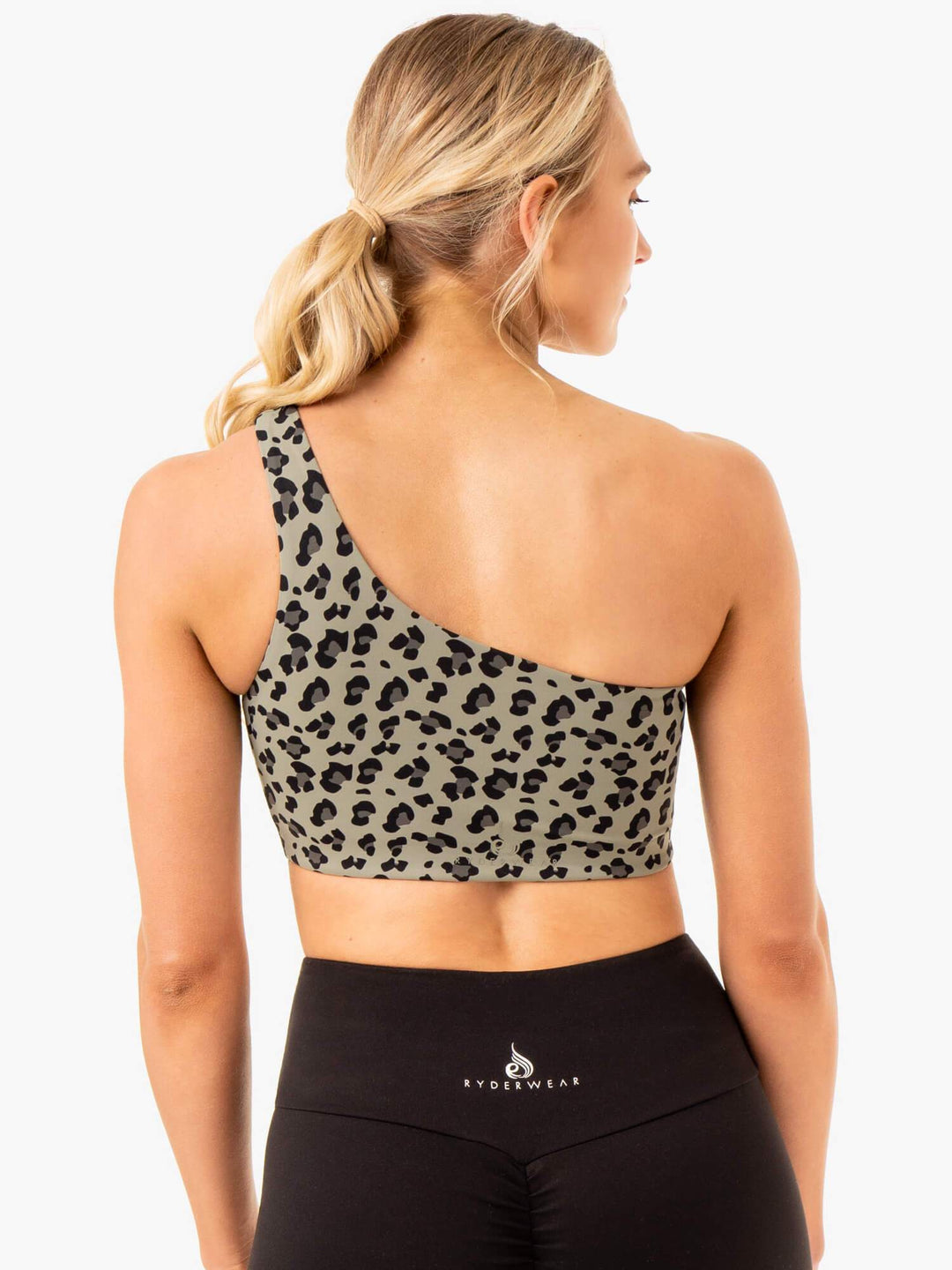 Adapt One Shoulder Sports Bra - Khaki Leopard Clothing Ryderwear 