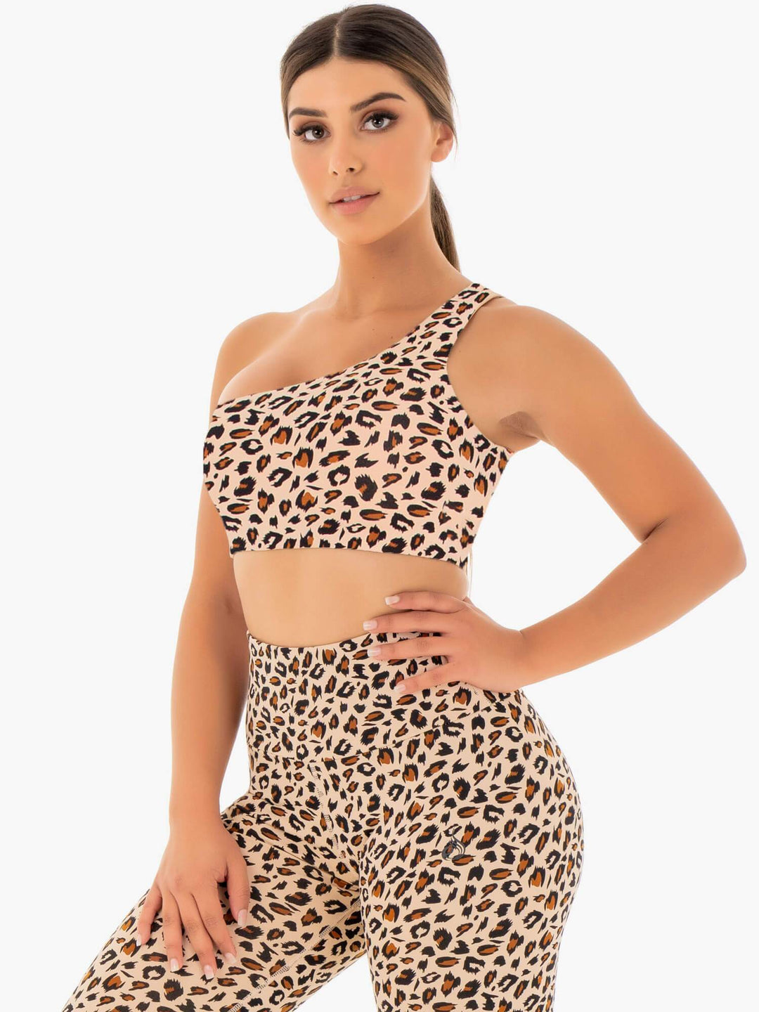 Adapt One Shoulder Sports Bra - Nude Leopard Clothing Ryderwear 